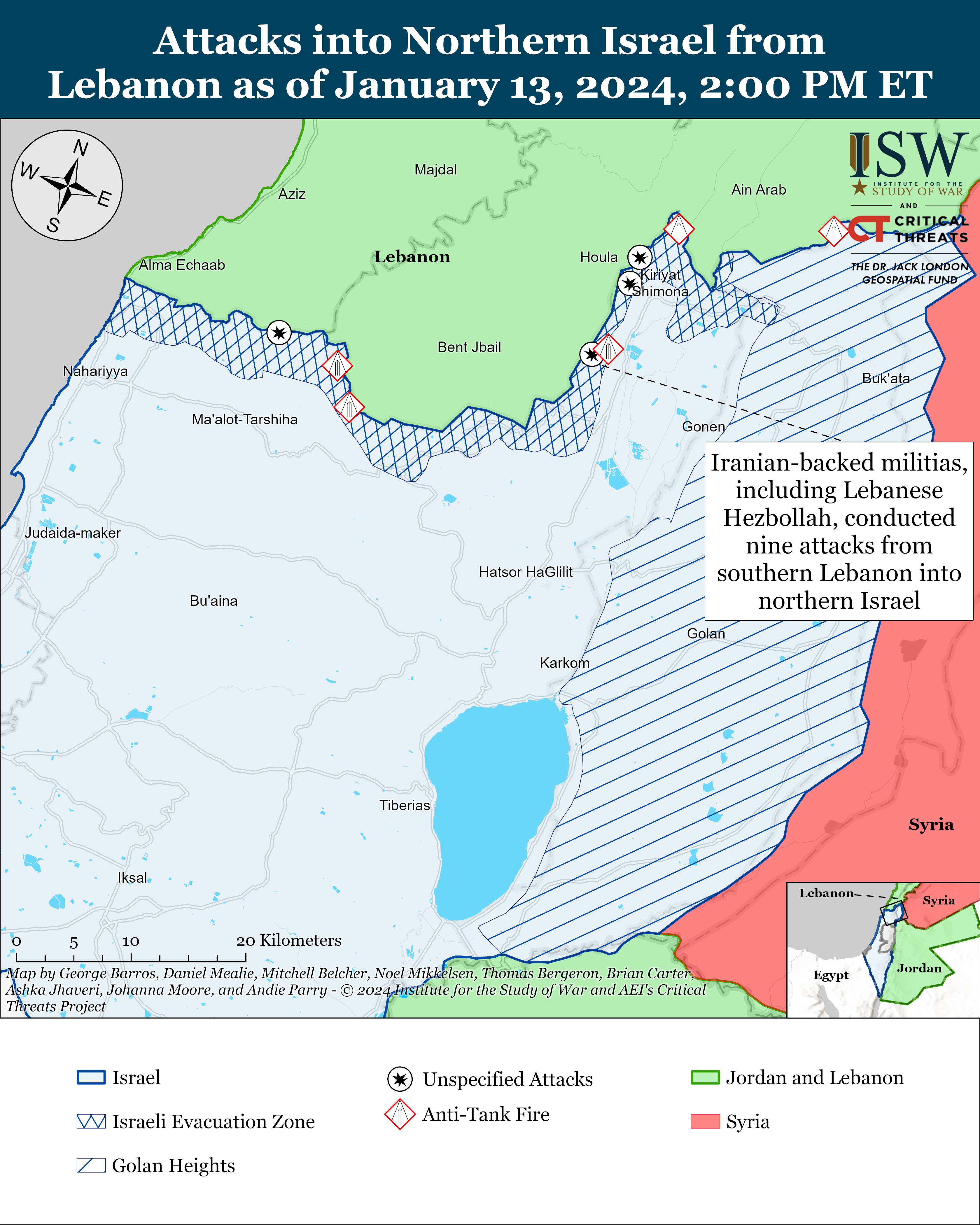 Northern Israel Battle Map January 13%2C2024 